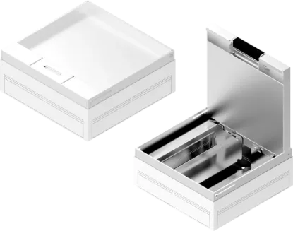 Зображення Коробка оцинкована з блокуванням відкривання та алюмінієвою кришкою для підлогової кабельної каналізації POKZAS180H110W (231832)