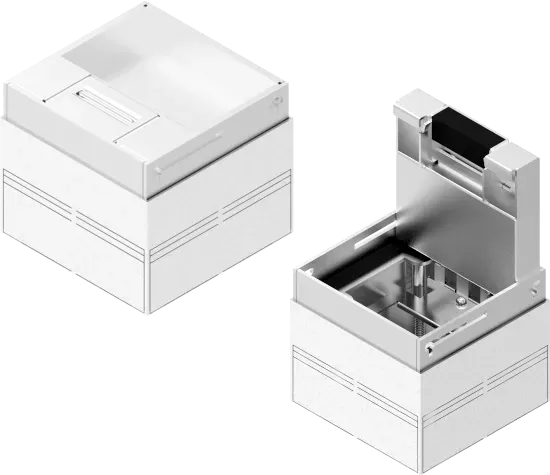 Зображення Коробка оцинкована з блокуванням відкривання та кришкою з нержавіючої сталі для підлогової кабельної каналізації POKZ180H110KE (251831)