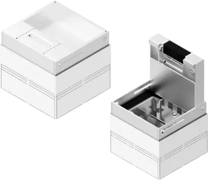 Зображення Коробка оцинкована з блокуванням відкривання та кришкою з нержавіючої сталі для підлогової кабельної каналізації POKZ280H110GE (242831)